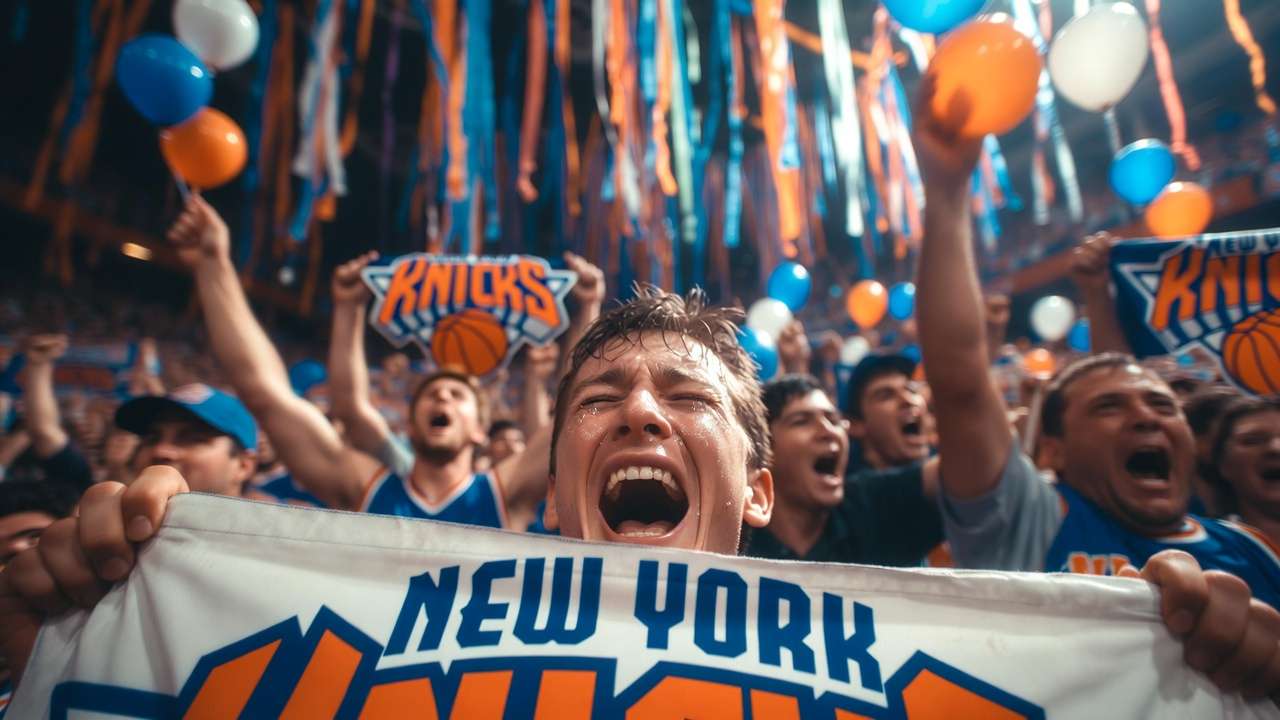 Fan Knicks avec une bannière
